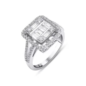 Baget Pırlanta Yüzük Geniş Yüzeyli Işıltılı Tasarım