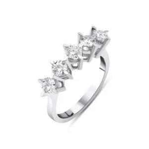 1 Karat Beştaş Pırlanta Yüzük Kademeli Dalgalı Zarif Tasarım