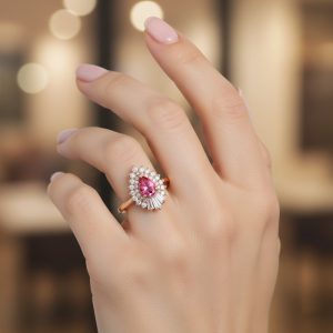 armut kesim pembe tasli vintage yuzuk parmakta durusu