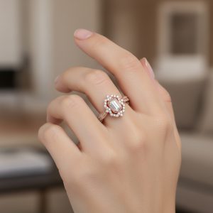 emerald kesim pirlanta tasli vintage yuzuk parmakta durusu