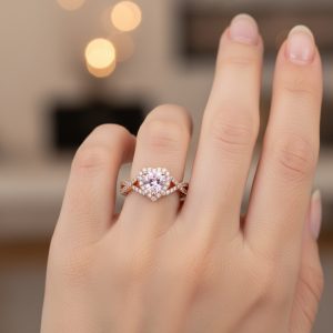 kalp kesim morganit tasli vintage halo yuzuk parmakta durusu