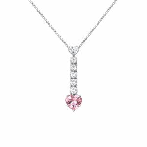 kalp kesim pirlanta ve morganit tasli dikey tasarim kolye modeli