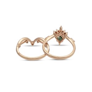 kite kesim moss agat tasli vintage yuzuk seti montur ve arka gorunumu