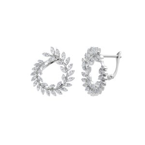 yaprak motifli halka tasarimli pirlanta kupe modeli