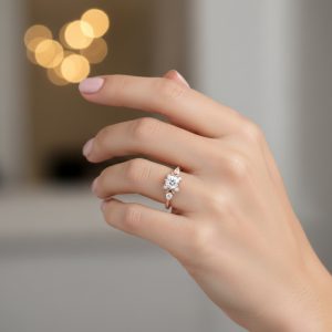 yuvarlak pirlanta tasli damla detayli floral vintage yuzuk parmakta durusu