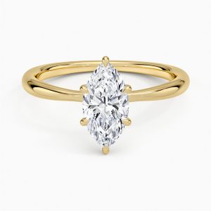 markiz kesim tektaş yüzük sarı altın üst görünüm uzun taş