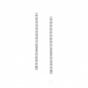 beyaz altın 3 karat uzun pırlanta suyolu küpe yuvarlak kesim taşlı düz sıra model