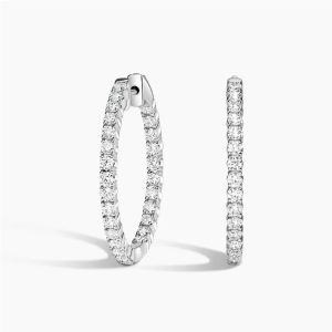 beyaz altın 2 karat büyük pırlanta halka küpe yuvarlak kesim taşlı ön görünüş