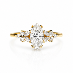 markiz kesim pırlanta yüzük floral yan taşlı vintage tasarım