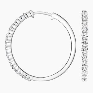 beyaz altın 1 karat pırlanta halka küpe yan görünüş menteşeli kilit detayı