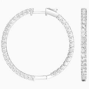 beyaz altın 3 karat pırlanta halka küpe yan görünüş içi dışı taşlı kilit detayı