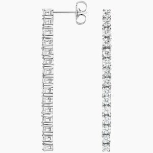 beyaz altın uzun pırlanta suyolu küpe yan görünüş arka montür ve çivi kilit detayı