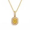 emerald kesim fancy yellow pırlanta taşlı ve etrafı pırlantalı sarı altın kolye