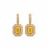 emerald kesim fancy yellow pırlanta taşlı ve çevresi pırlantalı sarı altın küpe çifti