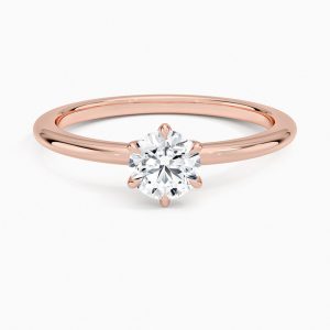 rose altın altı tırnaklı yuvarlak kesim tektaş pırlanta yüzük ön görünümü