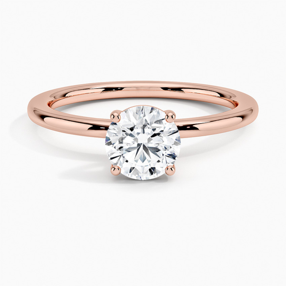 rose altın dört tırnaklı klasik tektaş pırlanta yüzük önden görünüm