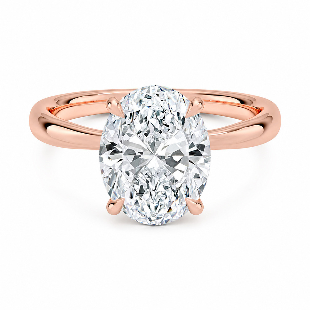 2.50 karat oval kesim tektaş pırlanta yüzüğün roze altın ön görünümü