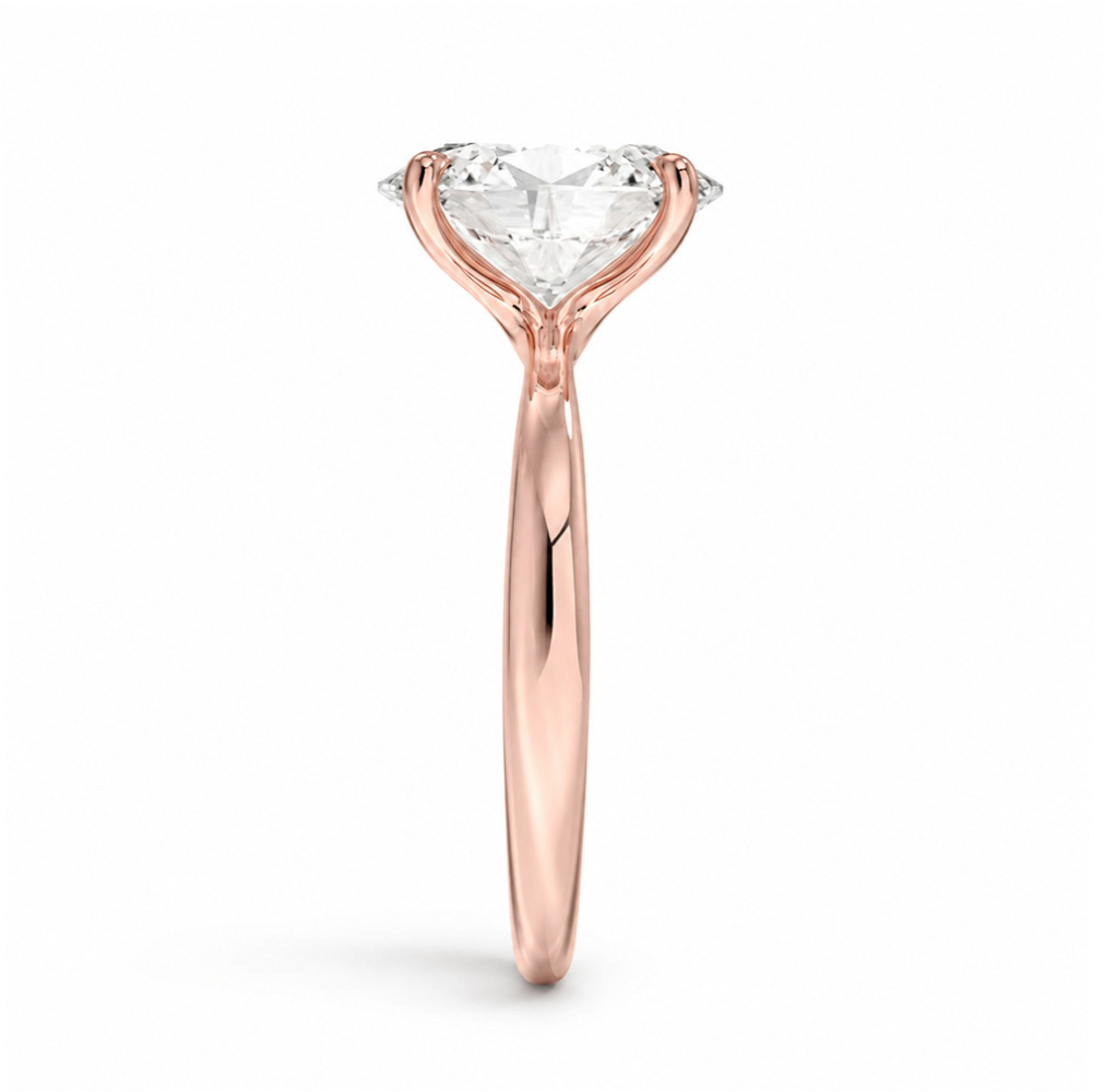 roze altın 2.50 karat oval kesim tektaş pırlanta yüzüğün profil görünümü