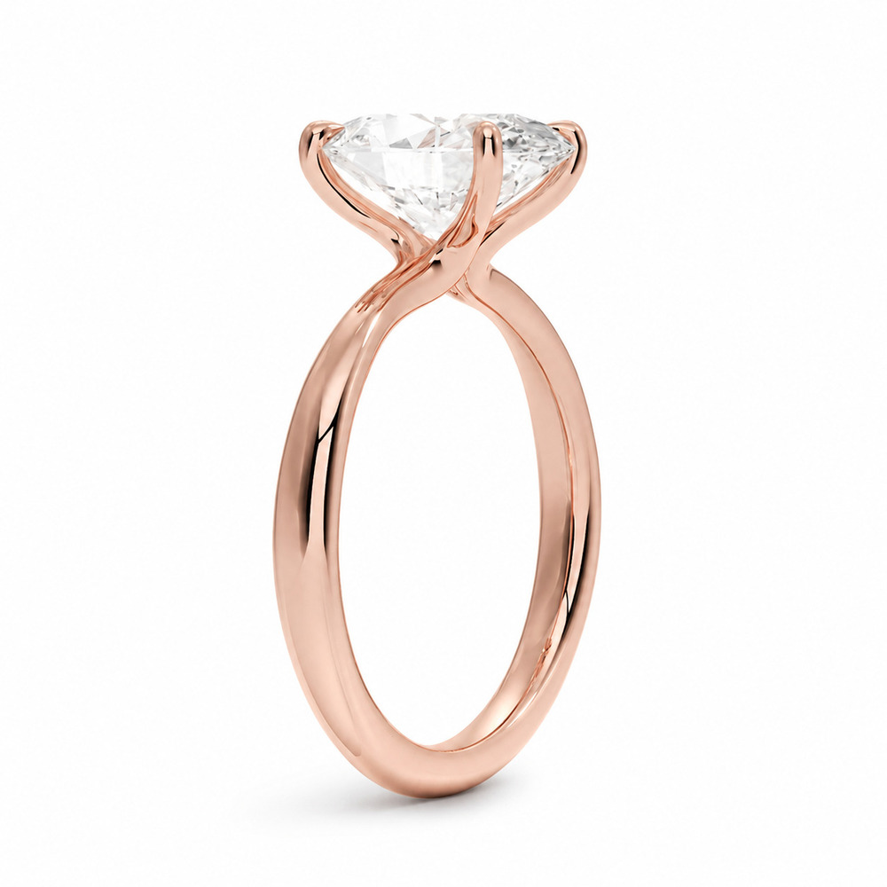 roze altın 2.50 karat oval kesim tektaş yüzüğün yan görünümü