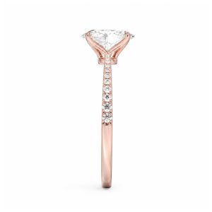 roze altın oval kesim tektaş yüzük, profil görünümde taşlı kol ve oval taş montürü