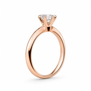 roze altın tektaş pırlanta yüzük tiffany model yan görünümde yuvarlak kesim merkez taş