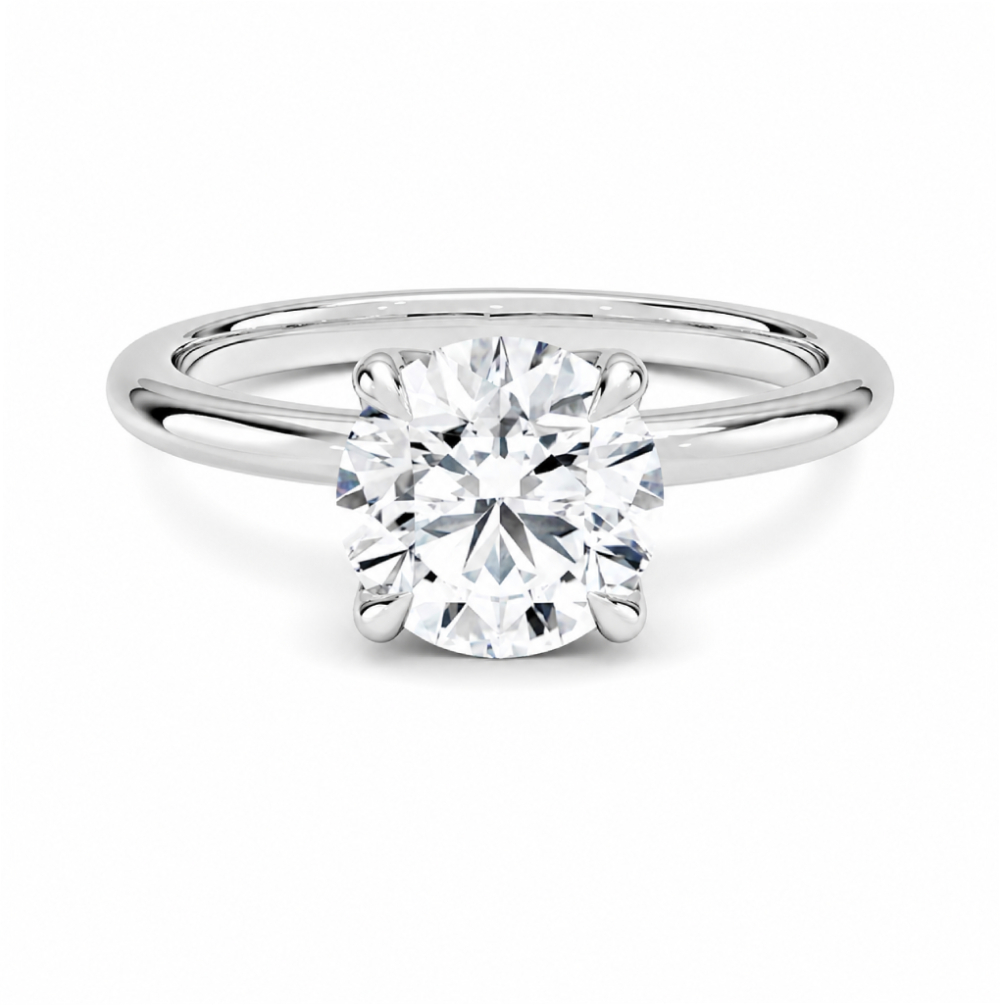 beyaz altın 1.50 karat yuvarlak kesim tektaş pırlanta yüzük ön görünüm, dört tırnaklı sade solitaire model