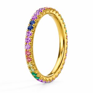 rainbow tamtur yüzük çapraz görünümde renkli taşlı ince tamtur yüzük modeli