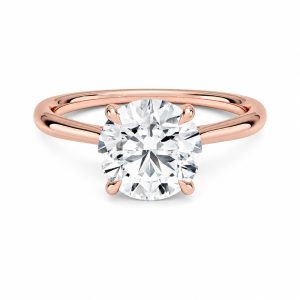 rose altın 2 karat yuvarlak kesim tektaş pırlanta yüzük ön görünüm, dört tırnaklı solitaire model