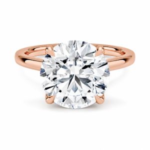 rose altın 4 karat yuvarlak kesim tektaş pırlanta yüzük ön görünüm, dört tırnaklı solitaire tasarım