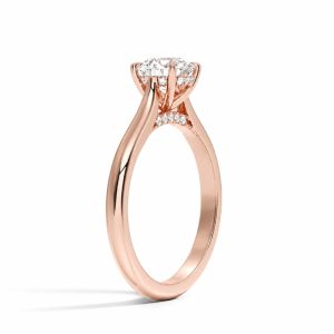 rose altın gizli halo montürlü yuvarlak kesim tektaş pırlanta yüzük yan görünümü