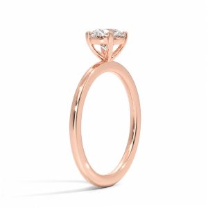 roze altın 0.80 karat yuvarlak kesim tektaş pırlanta yüzük yan görünümde ince yüzük kolu ve taş yuvası detayı