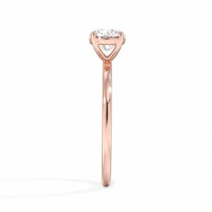 roze altın 0.80 karat yuvarlak kesim tektaş yüzük profil görünümde taş yuvası ve ince kol detayı