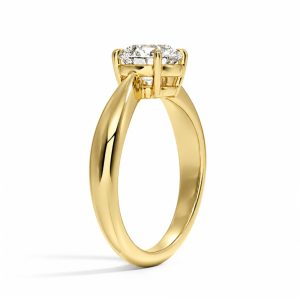 sarı altın dört tırnaklı ve açık galerili 1.25 karat oval kesim tektaş pırlanta yüzük yan görünümü