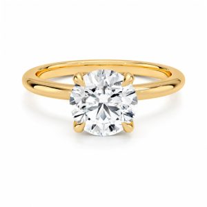 sarı altın 1.50 karat yuvarlak kesim tektaş pırlanta yüzük ön görünüm, dört tırnaklı klasik solitaire model