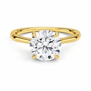 sarı altın 2 karat yuvarlak kesim tektaş pırlanta yüzük ön görünüm, dört tırnaklı klasik solitaire tasarım