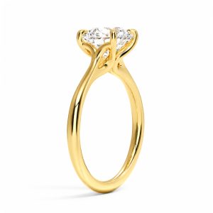 sarı altın 2 karat yuvarlak kesim tektaş pırlanta yüzük yan görünüm, açık galeri montürlü solitaire model