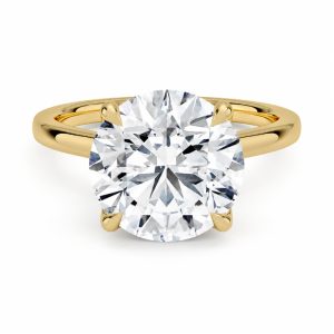 sarı altın 4 karat yuvarlak kesim tektaş pırlanta yüzük ön görünüm, dört tırnaklı klasik solitaire model